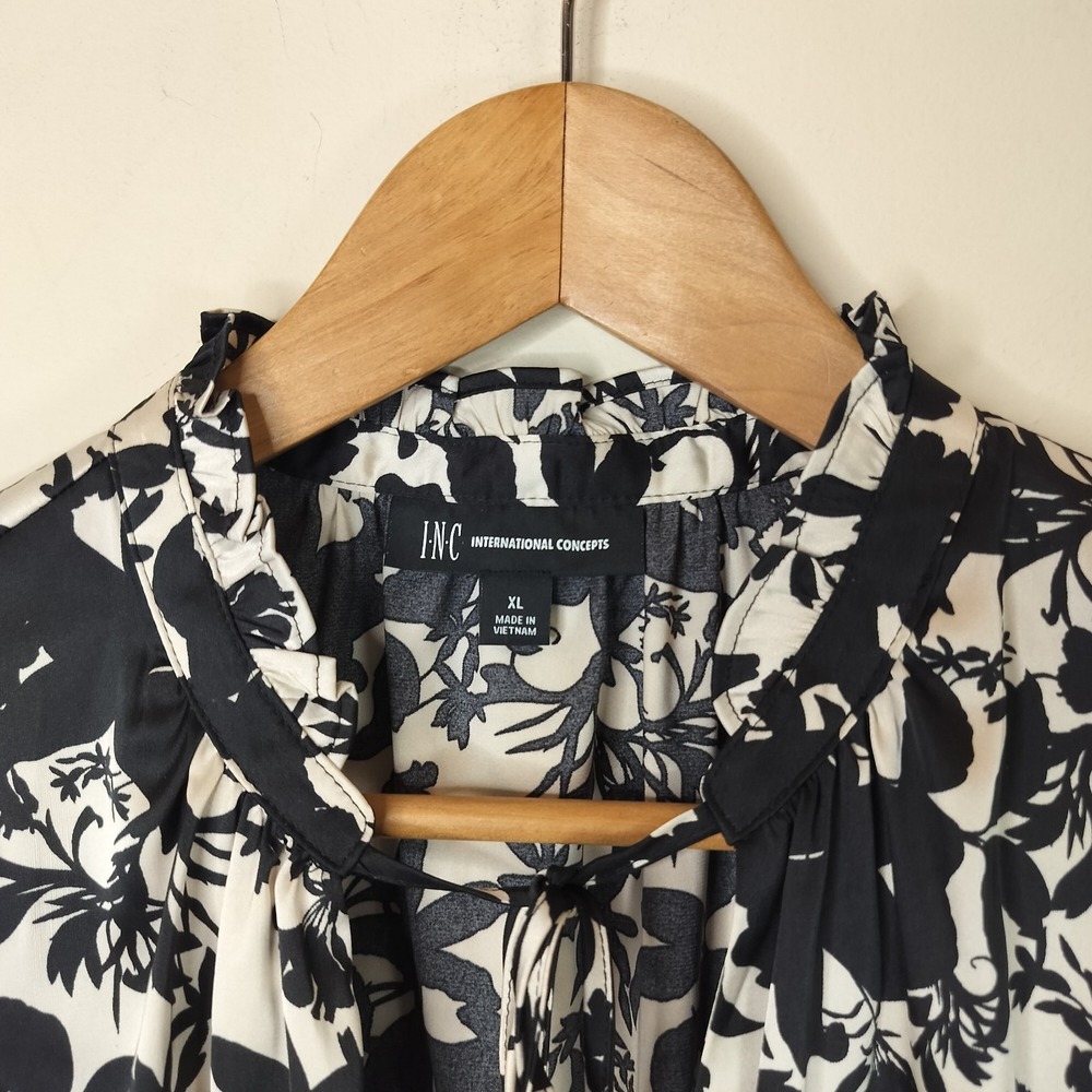 INC International Concepts Floral Satin Top Wrap Front Tasseled - Picture 5 of 10
